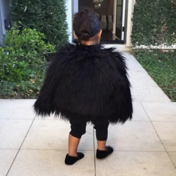 APPAMAN FAUX FUR COAT BLACK girl size 6